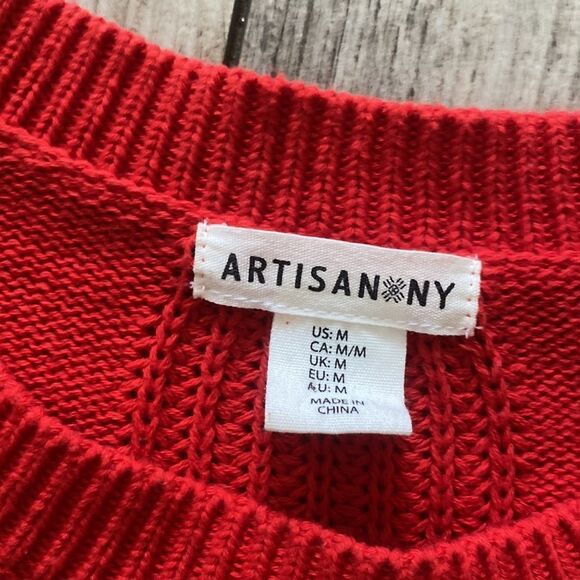 Artisan NY Sweater Red Medium Cable Knit Medium - Picture 2 of 5